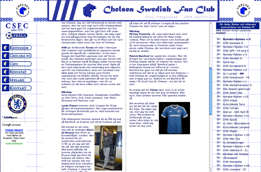 Chelsea Swedish Fan Club - webbdesign och allt annat